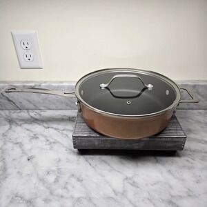 Gotham Steel Nonstick Copper Deep Saute Pan 10" with Glass Lid and Helper Handle